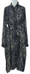 Dámské tmavomodro-béžové vzorované šifonové šaty s páskem 