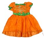 Kostým - Oranžovo-zelené saténové šaty se síťovinou - dýně