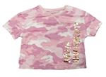 Růžové army crop tričko s nápisem F&F