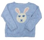 Modrý chlupatý svetr s králíkem 