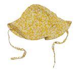 Žlutý plátěný klobouk s kytičkami H&M