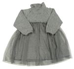 Šedé pletené šaty s šedou tylovou sukní Zara