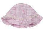 Růžovo-bílý kostkovaný krepový klobouk s kytičkami F&F