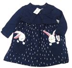 Tmavomodré bavlněné šaty s puntíky a králíčky Bluezoo