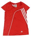 Červené sportovní funkční tričko s pruhy a logem Adidas