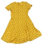 Hořčicové puntíkaté bavlněné šaty s duhami F&F