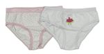 2x kalhotky - bílé s melounem + bílo-růžové vzorované 