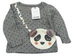 Šedé melírované puntíkaté triko s kabelkou - panda Next