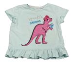Světlemodré tričko s dinosaurem z flitrů Bluezoo