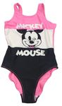 Neonově růžovo-černo-bílé jednodílné plavky s Mickey H&M
