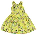 Žluté květované plátěné šaty s ptáčky M&S