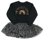 Černo-třpytivé teplákové šaty s duhou z flitrů F&F