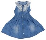 Modré lehké riflové propínací šaty s krajkou Y.F.K.