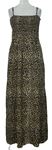 Dámské černo-hnědé vzorované žabičkové dlouhé šaty Janina 