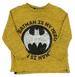 Okrové žíhané triko s překlápěcími flitry - Batman