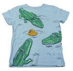 Světlemodré melírované tričko s potiskem nafukovacích krokodýlků a kachničky FAT FACE