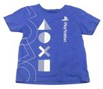 Modré melírované tričko s potiskem - PlayStation Tu