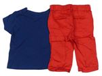 2Set - Červené chino plátenné nohavice s mašličkou + tmavomodré tričko s lienkou zn. Ergee