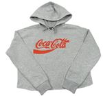 Šedá melírovaná crop mikina s nápisem - Coca Cola a kapucí New Look