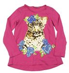 Růžové triko s leopardem a květy kids