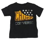 Černé tričko s botou a logem Converse
