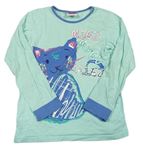 Mintovo-modré pyžamové triko s kočkou Yigga
