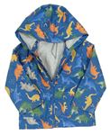 Modro-barevná nepromokavá bunda s dinosaury a kapucí Tu
