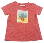 Červené melírované tričko s potiskem Zara