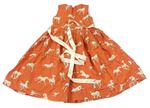 Oranžovo-béžové plátenné šaty s koníky a opaskom