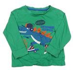 Zelené pyžamové triko s dinosaurem a nápisy 