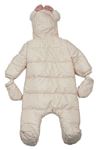 Bielo-svetloružová pruhovaná šušťáková zimná kombinéza s Minnie a kapucí + rukavice zn. PRIMARK