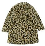 Béžový kožušinový zateplený kabát s leopardím vzorom zn. Tu