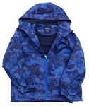 Modrá army šusťáková podzimní lehce zateplená bunda s kapucí
