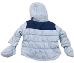 Svetlomodrá šušťáková zimná bunda s kapucí + rukavice zn. Mothercare