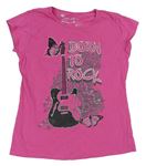 Růžové tričko s kytarou a nápisy s kamínky Matalan
