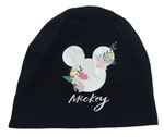 Černá bavlněná čepice s Mickeym a květy