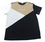 Černo-bílo-hnědé melírované tričko s nápisem SHEIN