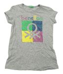 Šedé melírované tričko s třpytivým logem Benetton