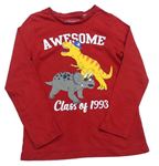 Červené triko s dinosaury a nápisy C&A