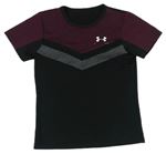 Černo-bílo-vínové žebrované funkční sportovní tričko s logem UNDER ARMOUR