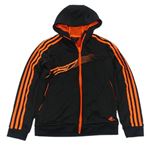 Černo-neonově oranžová sportovní propínací mikina s kapucí Adidas