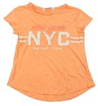 Neonově oranžové tričko s nápisy a pruhy H&M