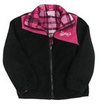 Ružovo-čierna kockovaná šušťáková zateplená obojstranná bunda