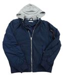 Tmavomodrá šusťáková zateplená bunda s kapucí H&M