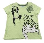 Zelenkavé tričko s opicí a tygrem