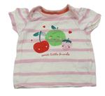 Bílo-růžové pruhované tričko s ovocem Mothercare