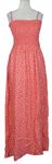 Dámské růžové puntíkované žabičkové dlouhé šaty 