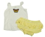 2set - smotanová košieľka  s motýlem + žlté madeirové kalhotky pod šaty