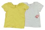 2x Žluté tričko s límečkem s madeirou + Bílé tričko s límečkem s madeirou Matalan