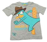 Šedé melírované tričko s Phineas and Ferb George